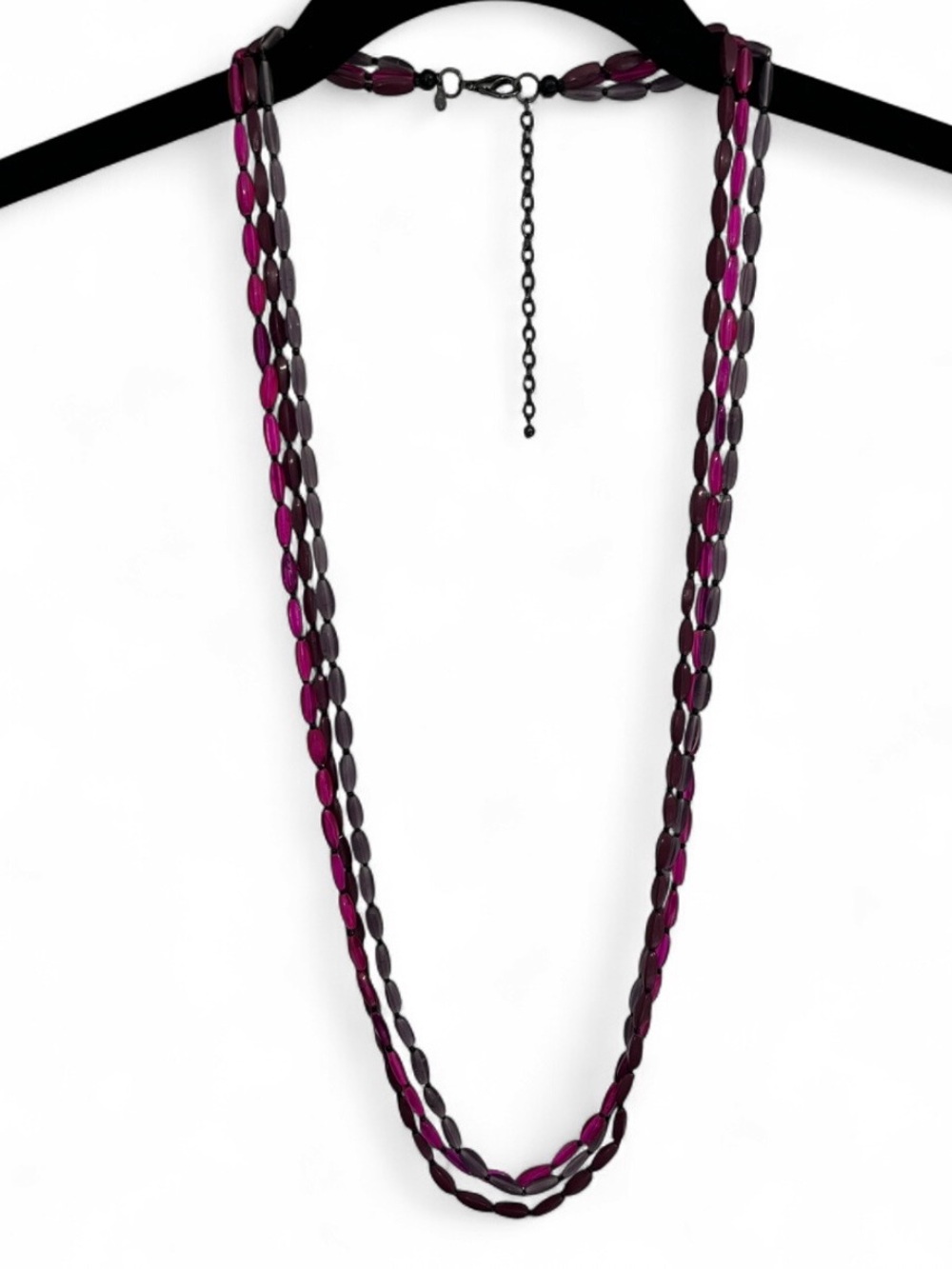Premier Designs Triple Strand Fuchsia and Plum Bead Necklace